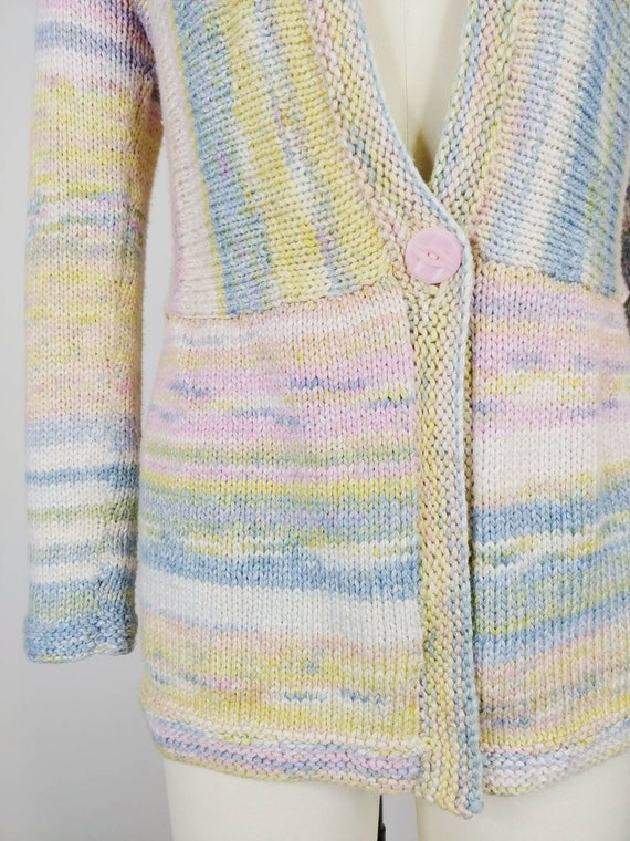 1970s Pastel Rainbow Hand Knit Cardigan | Vintage… - image 3