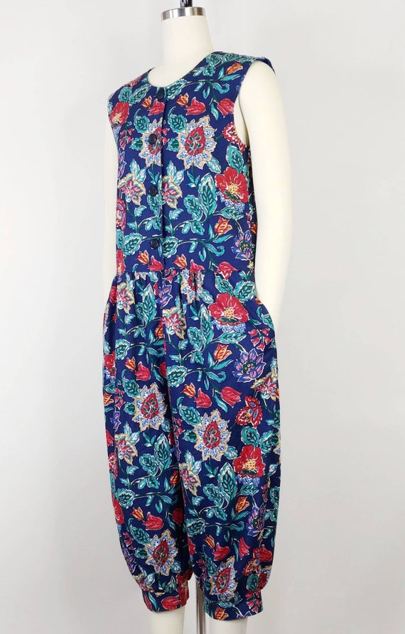 1990s Floral Garden Print Cotton Jumpsuit | Vinta… - image 4