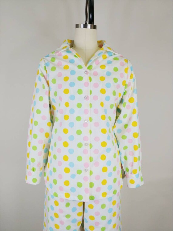 1960s Candy Colors Polka Dot Cotton Pajamas | Vin… - image 3