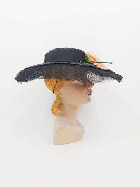 1940s Petite Modes Black Straw Picture Hat | Vint… - image 7