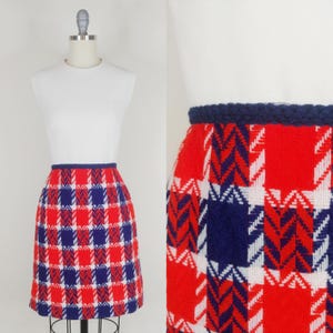 1960s Sleeveless Plaid Mod Dress | Vintage 60s Red White Blue Mini Dress