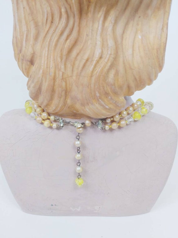 1960s Yellow Glass Crystal Two Strand Tiered Bead… - image 4