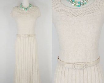 1940s Cream Knit Dress | Vintage 40s Volup Wool Sweater Dress