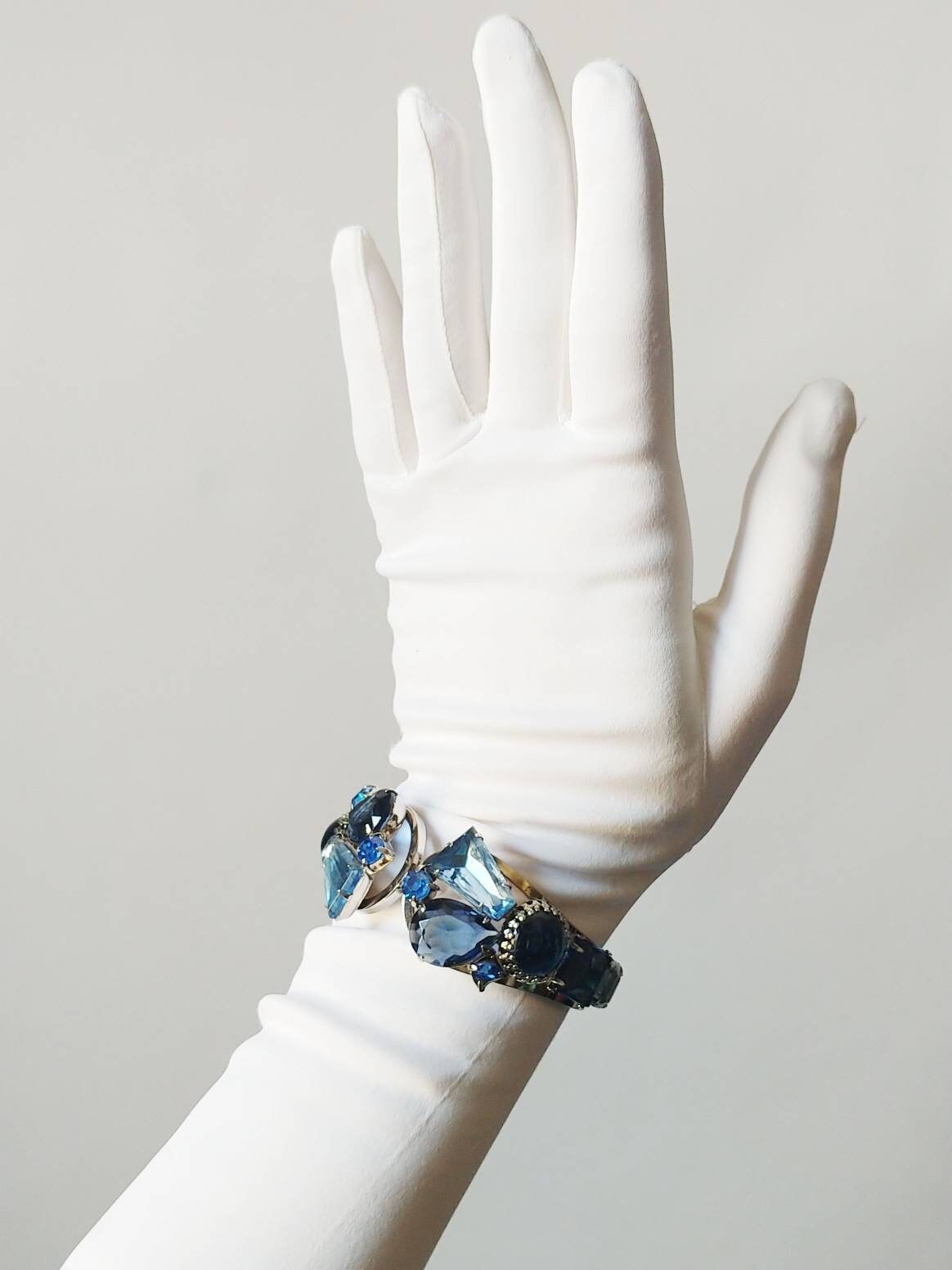 1950s Blue Faceted Rhinestone Statement Bracelet | Vintage