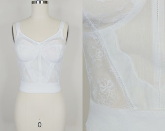 1990s Bali Bow Print Long Line Bra | Vintage 90s Brassiere | Women's Shapewear 36C