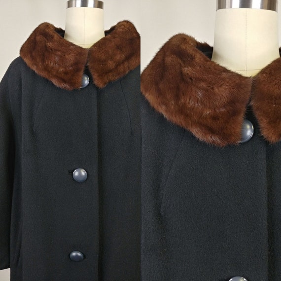 1960s Black Wool Winter Box Coat | Vintage 60s Br… - image 3