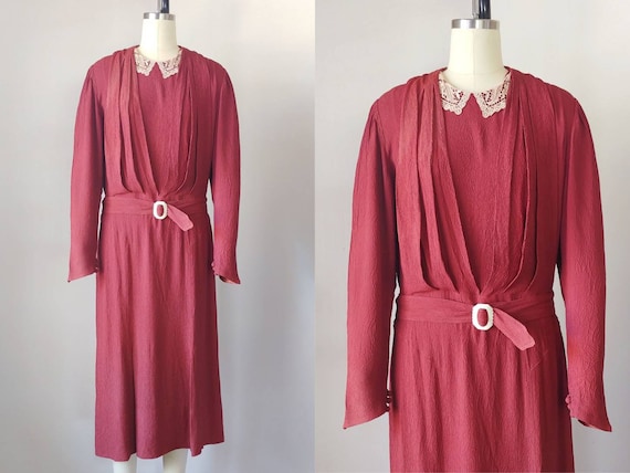 1930s Brick Red Rayon Crepe Dress | Vintage 30s La