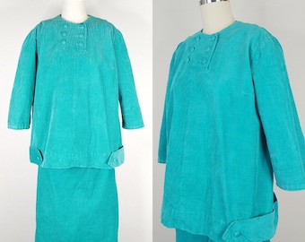 Ensemble de maternité en velours côtelé des années 1950 | Blouse et jupe vintage années 50 vert mousse | Vêtements de maternité pour femmes
