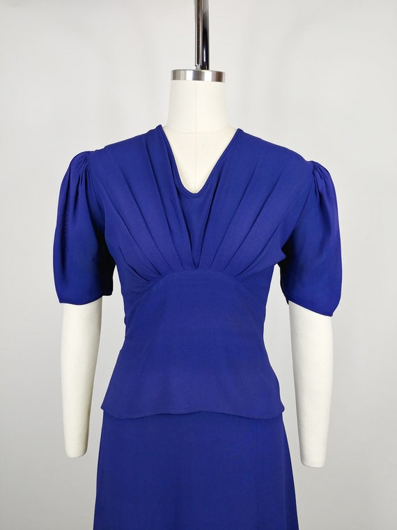 1930s Peter Pan Navy Blue Rayon Dress | Vintage 3… - image 3