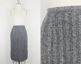 1950s Black White Blue Flecked Tweed Skirt | Vintage 50s High Waist Sheath Skirt | Womens Clothing XS 25 Waist