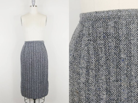 1950s Black White Blue Flecked Tweed Skirt | Vint… - image 1