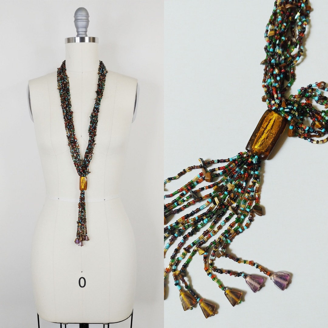 1920s Flapper Necklace Vintage 20s Seed Bead Glass Sautoir Tassel ...
