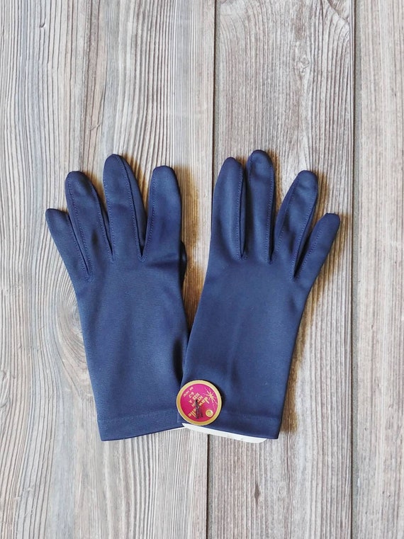 1960s Navy Blue Nylon Wrist Gloves | Vintage 60s … - image 5