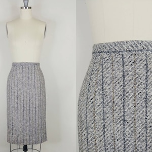 1960s Tweed Pencil Skirt | Vintage 60s Black Brown Striped High Waist Sheath Skirt | Womens Clothing XS 24 Waist