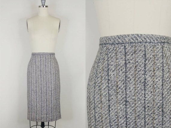 1960s Tweed Pencil Skirt | Vintage 60s Black Brow… - image 1