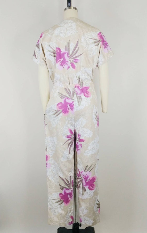 1980s Hibiscus Tropical Floral Cotton Jumpsuit | … - image 8