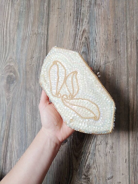 1960s Faux Pearl Sequin Beaded Purse | Vintage 60… - image 9