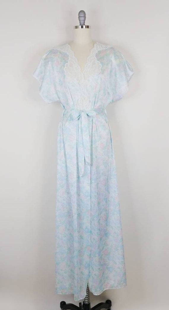 1980s Rose Print Floral Nylon Robe | Vintage 80s … - image 2