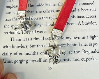 Teapot Charm Bookmark with Coral and Beige Ribbons, Book Jewelry, Reader Gift, Book Lover Gift, Friend Gift, Mother Gift, Gifts under 10