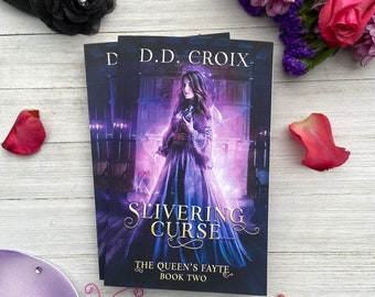 Author Signed Copy of Slivering Curse (The Queen's Fayte Book 2) & Goody Bag with Character Sticker, Button, Quote Sticker, Tassel Bookmark