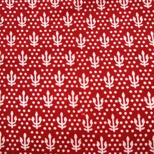 Cream and Maroon  Hand Stamped Fabric Indian Cotton Fabric Sold by Yard