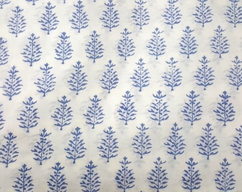 Hand Block Printed Blue and White Fabric Sold by Yard