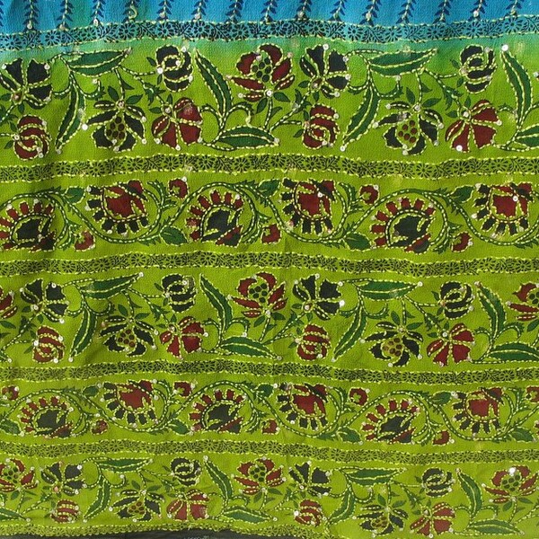 Vintage Hand Embroidered Georgette Scarf / Shawl / Beach Wrap