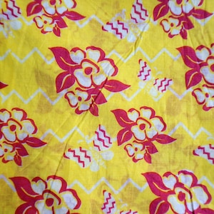 2 Yards 12" Long 58" Wide Screen Printed Floral Print Yellow, Fuchsia Pink and White Cotton Voile Fabric