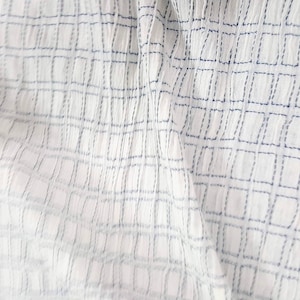 Navy on white Woven  Rectangles Cotton Gauze Fabric by Yard
