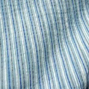 Blue,Grey and White and White Wrinkled Cotton Yarn Dyed Striped Fabric by Yard