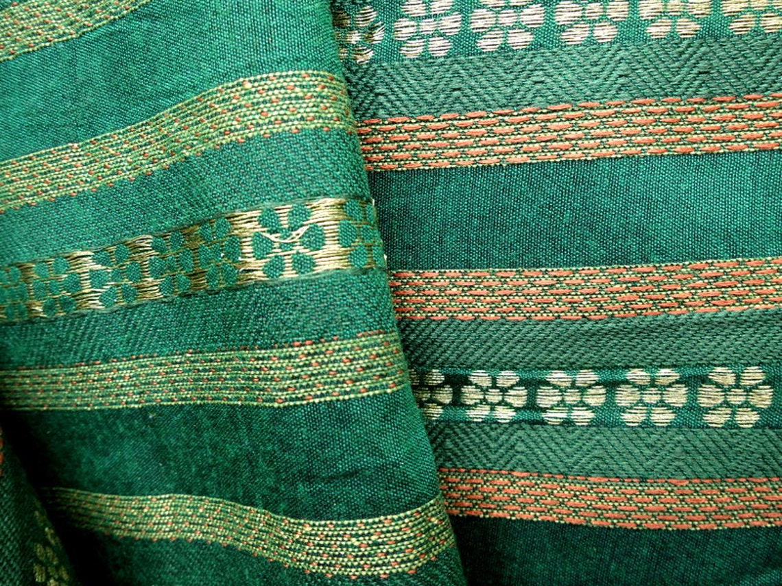 Dark Green Polyester Rayon Blend Fabric Jacquard Fabric Woven Etsy