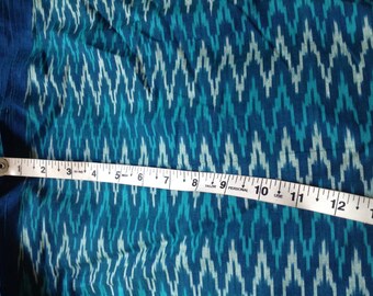 Teal en blauwe zachte katoenen Ikat-stof Garen geverfd handgetouwen katoenen stof Verkocht op maat gesneden