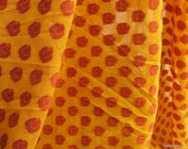 1 Yard 10 inches Long Handloom Paisley Cotton Silk Brocade Fabric Remnant in Yellow and Reddish Maroon