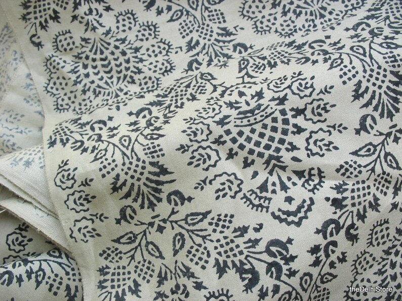 Damask Block Print Cotton Silk Blend Fabric by the Yard Etsy