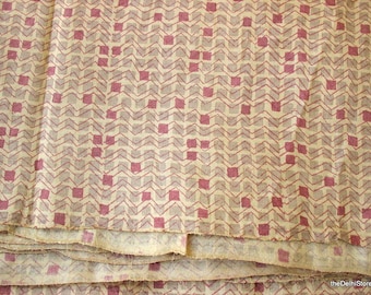 Vegetable Dye HandPrinted Geometric Print Pure Tussah Silk Fabric Sold by Yard