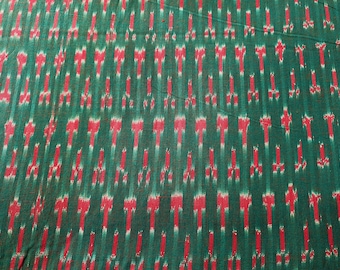 Green and Red Yarn dyed  Cotton Ikat Fabric for clothing light home furnishings Sold by Yard