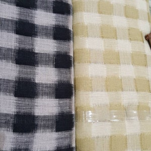 54" Wide Checkered Light Weight Pure Linen Fabric by Yard