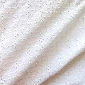 1 Yard 8 " Long White on White Geometric Pattern Embroidered Cotton Fabric Remnant