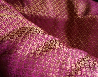 Magenta and Dull gold  Floral Pattern Poly Brocade Fabric by the Yard