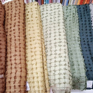 Ecru Handloom Seide Viskose Mischung strukturiertes Plaid Ivory Gewebe