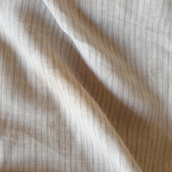 60" Wide Striped Natural Beige Heavy Cotton Linen Fabric Sold by Yard