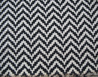 54" Wide Cotton Canvas Cream and Black Chevron Print Fabric Sold by Yard