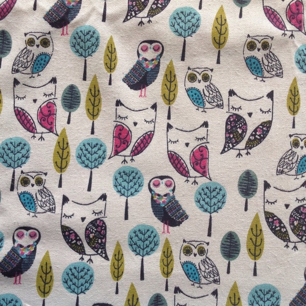 57" Wide Cute Owl Print Cotton Canvas Fabric Sold by Yard