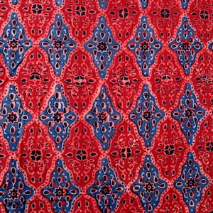 Rust and Blue Geometric Print Vegetable Dye Cotton Fabric - Ajrakh Print Fabric