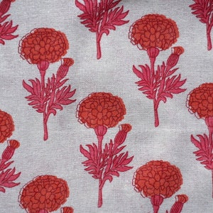 Marigold Print Cotton Fabric Floral Screen Print Fabric by Yard