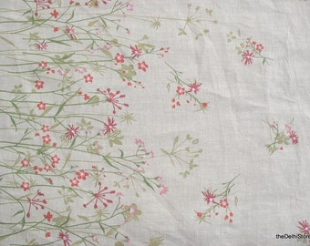 60" Wide Natural Linen Floral Border Print Fabric Sold by Yard