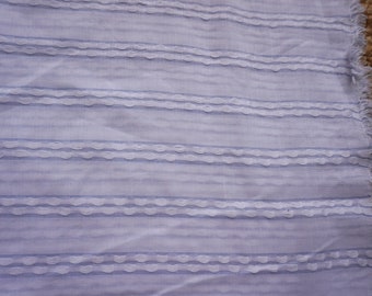 White and Greyish Blue Textured Woven Cotton Voile Fabric by Yard