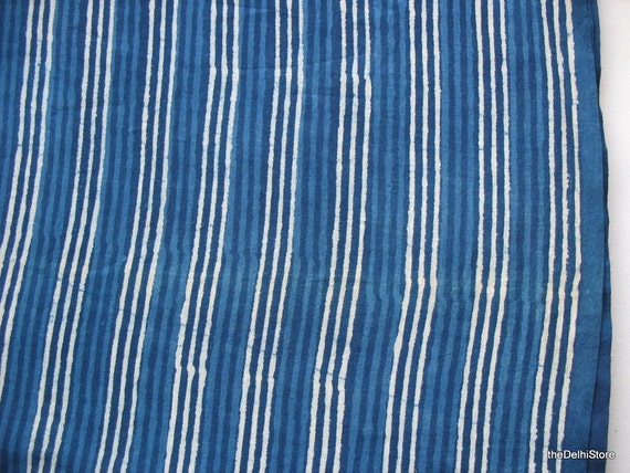 Natural Indigo Dye Indian Soft Cotton Striped Fabric Block | Etsy
