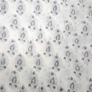 Grey and White Hand Block Printed Paisley Print Cotton Fabric image 6