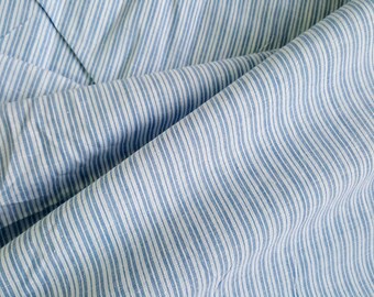 49" Wide Blue and White Striped Cotton Shirting Fabric by Yard